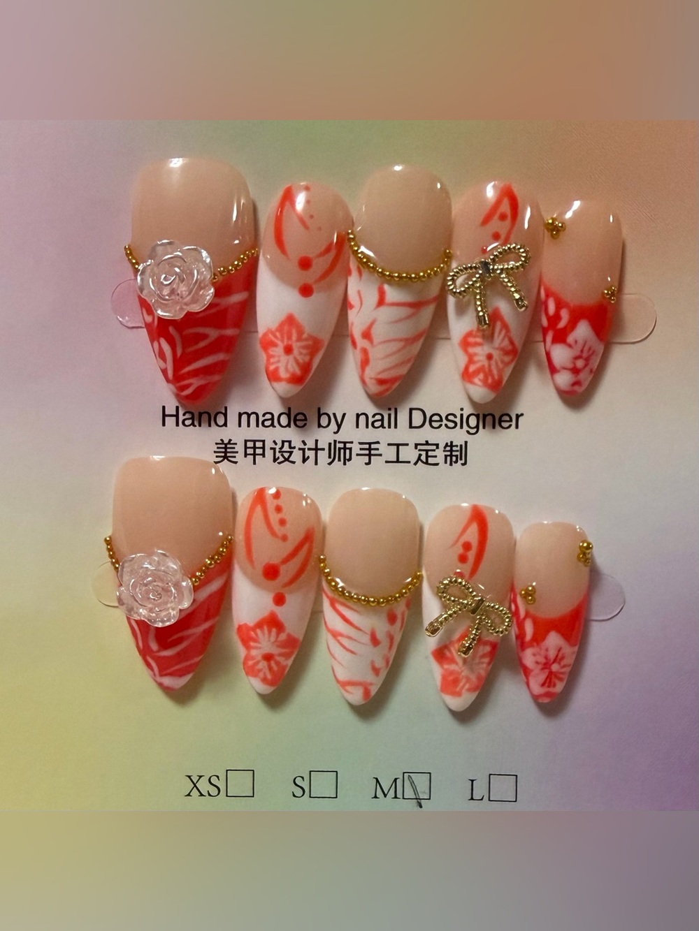 Handmade Red Floral Nail Art Set - Women Makeup